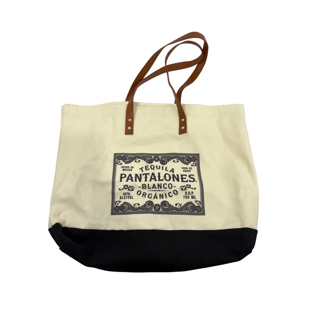 Tequila Pantalones Blanco Organico Canvas Tote Bag Cream Faux Leather Strap